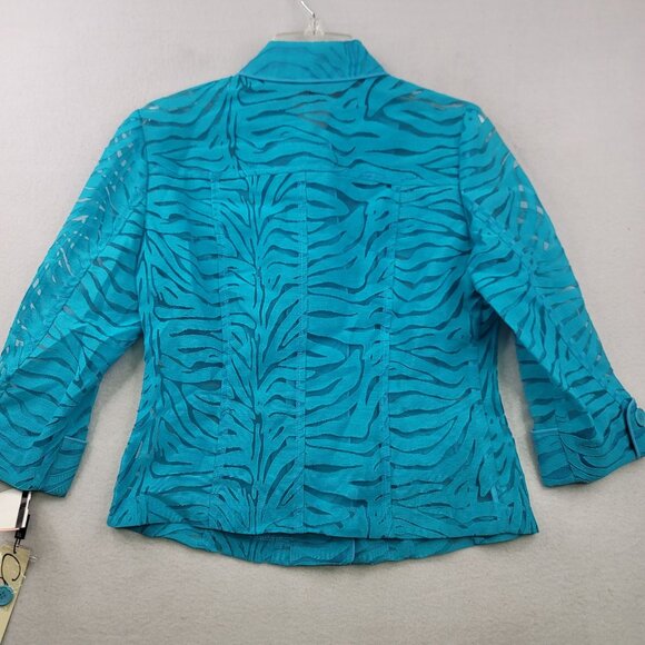 Clara S. Womens Semi Sheer Zebra Pattern Turquoise Jacket XS Poly Cotton - Picture 2 of 11
